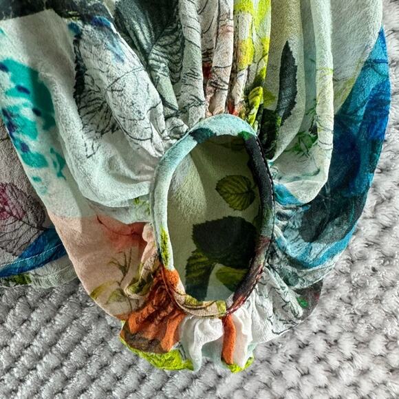 LEIFSDOTTIR Top Women 4 Green Silk Floral Catappa Blouse Crew Neck Ballon Sleeve - Picture 9 of 16